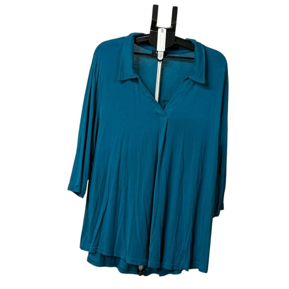 Women's REDHOTYPE Plus size 3/4 Sleeve Collared V Neck Blouse - 4X-Teal